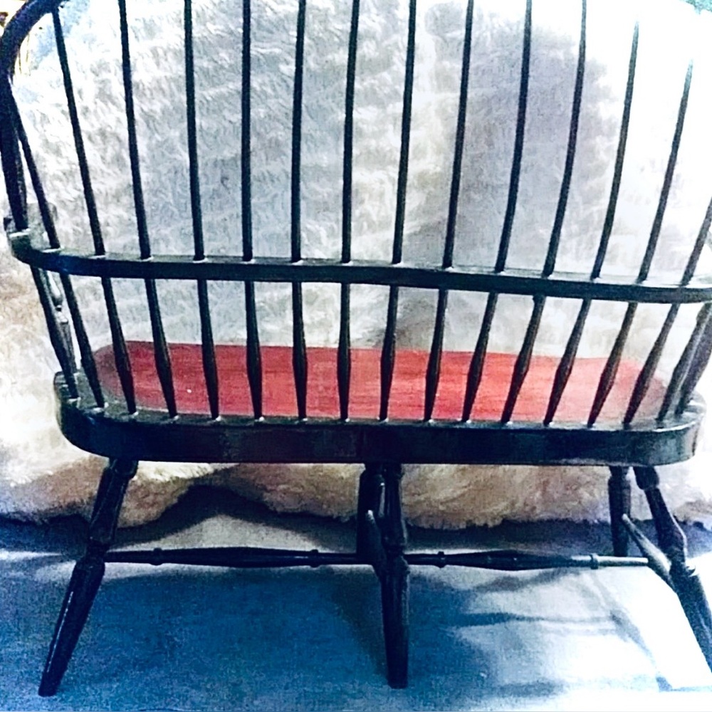 Vintage Windsor Style Wooden Doll Bench w/ Wood Seat, Black-Trim, 18”Hx15”W EUC - Picture 2 of 2